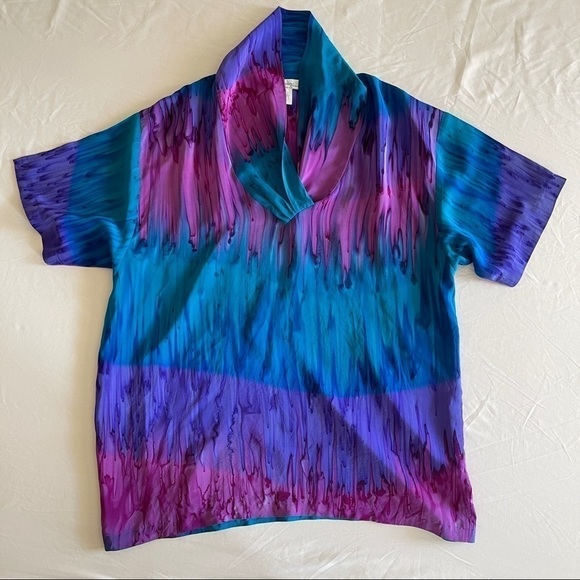 Vintage 80s Silk Blouse Skirt Set His & Hers Size Medium - Picture 2 of 11